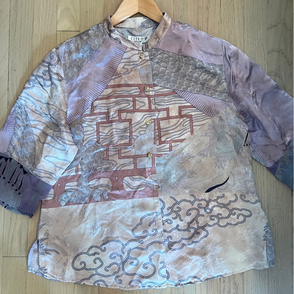 Citron Lavender and Cream Silk button up Blouse